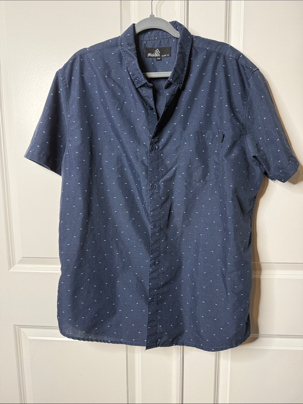 Mossimo Navy Short Sleeve Button-Down Shirt with Subtle Dot Print XXL